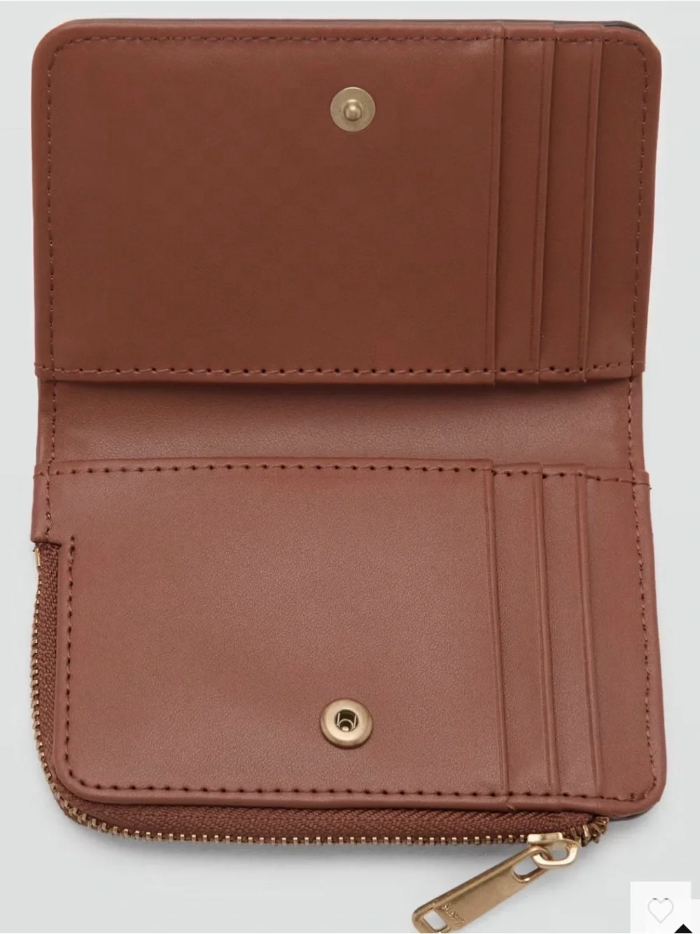 Mango Brown Bi-Fold Zip Wallet with Gold Hardware